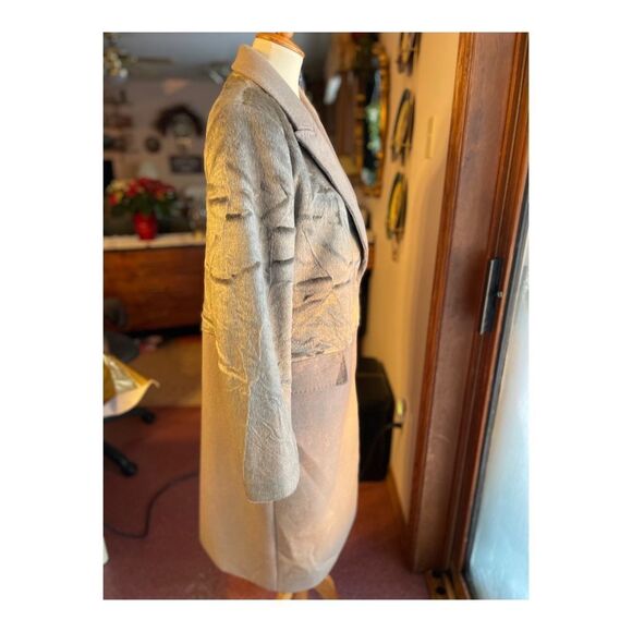 Karen Millen Long Coat Grey Wool Contast Faux Fur Upper Sz 10 - Picture 4 of 16